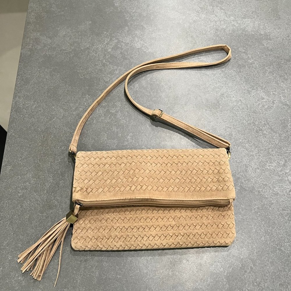 Bam Forever Tan Faux Suede Crossbody Clutch